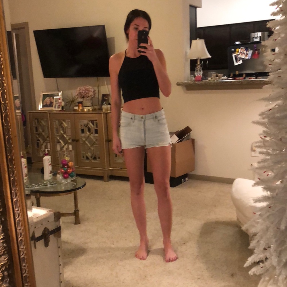 Cut-off blue jean shorts